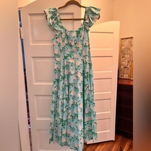 Hill House Green Floral Midi Dress